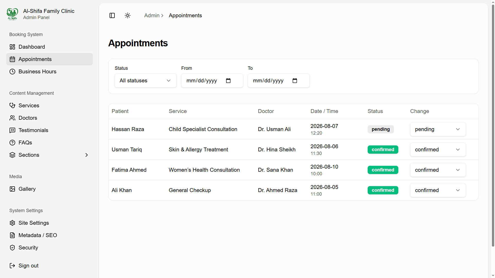Appointments management
